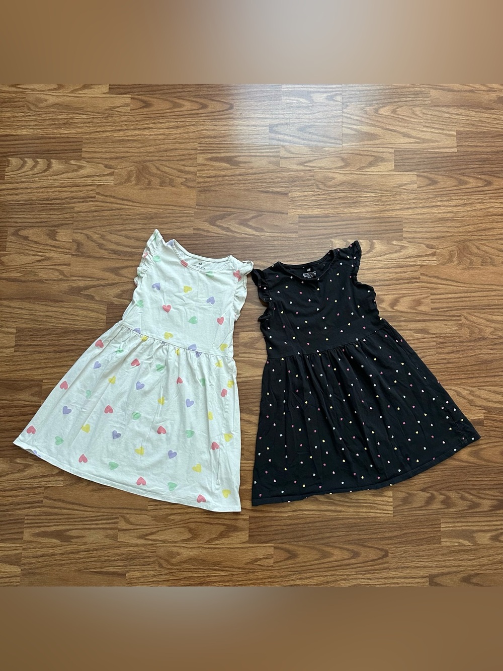 Bundle 2x H&M Girls 8-10 Sleeveless Cotton Summer Dress Black White Hearts EUC!